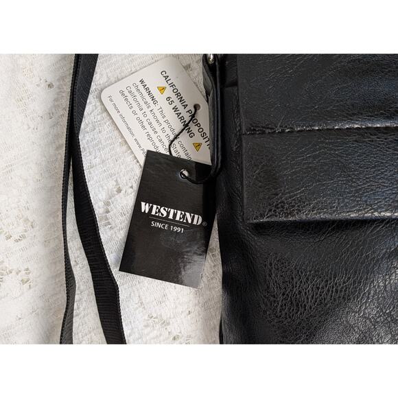 NEW Westend Crossbody Bag Black Vegan Faux Leather Snap Flap Wide Strap - Picture 3 of 10